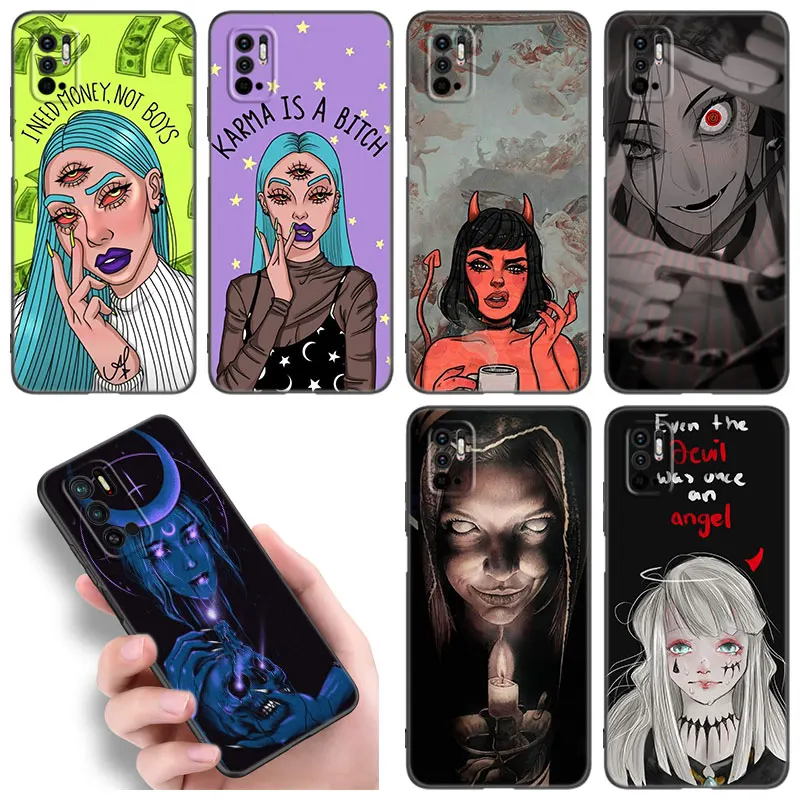 Чехол Devil Woman для телефона Xiaomi Redmi Note 10 11 11S 12 4G 8 9 11E 11T Pro Plus 10T 5G 8T 9S 10S 12S, Черный силиконовый чехол