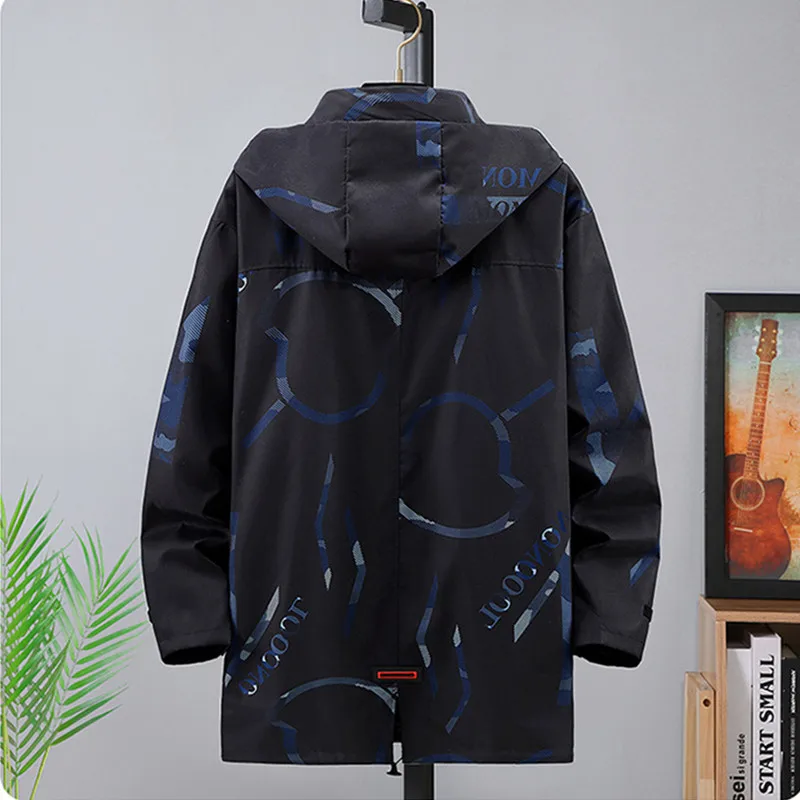 Фото Ветровка размера плюс для мужчин 10XL/9XL/8XL/7XL/6XL, большая длинная куртка с капюшоном, свободные пальто, Весенняя модная мужская одежда, парки средней длины №2