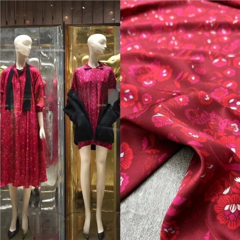 Фото New red entwined stretch twill silk summer dress shirt clothing fabric №2