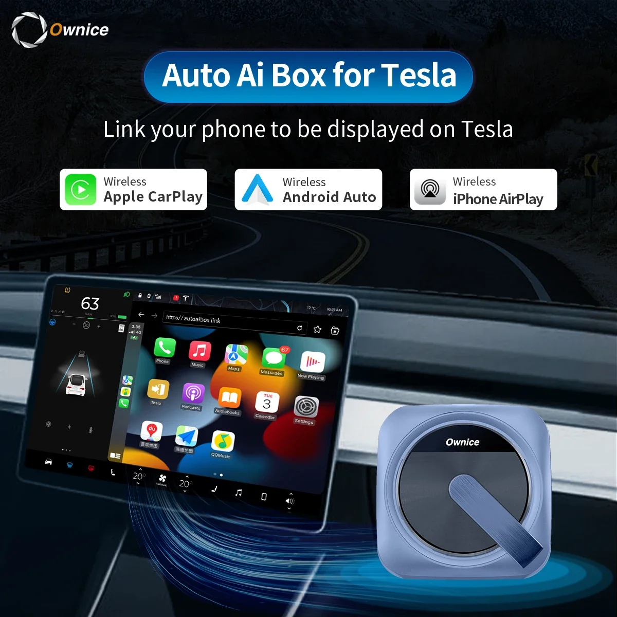 Для Tesla Model 3 Y X S беспроводной адаптер CarPlay Dongle без SIM-карты Auto Ai Box Link Телефон для Spotify Waze Android Auto Carplay