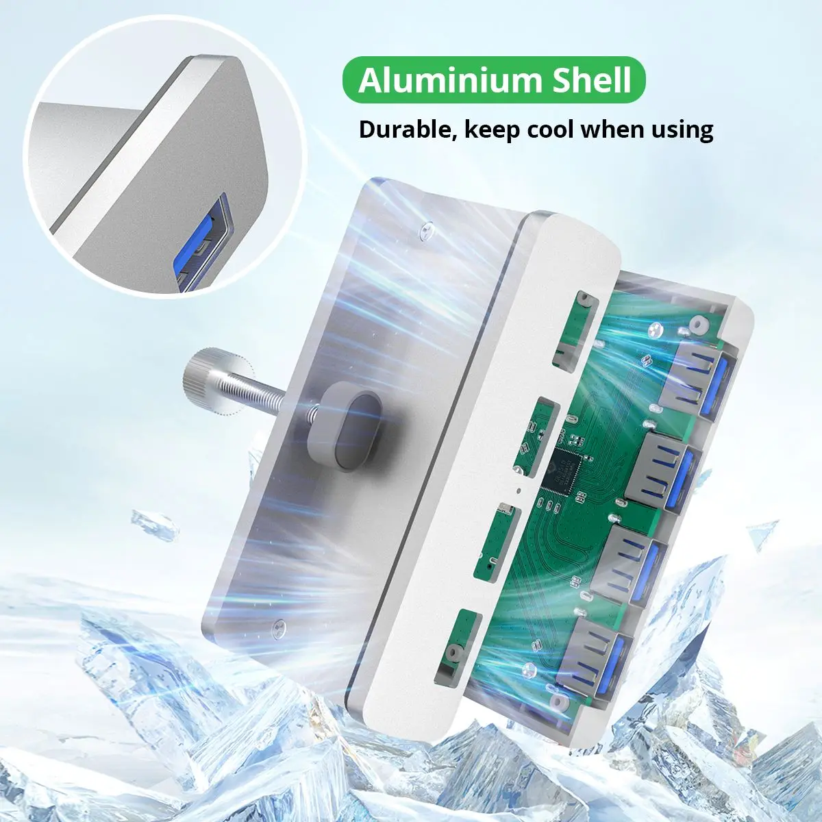 Usb-хаб Clamp 4-портовый USB 3,0 SD TF-концентратор, блок питания, высокоскоростной USB-разветвитель для компьютера, ноутбука, черный, серебристый (art.: 3920c6026cf05) - 3920c6026cf05