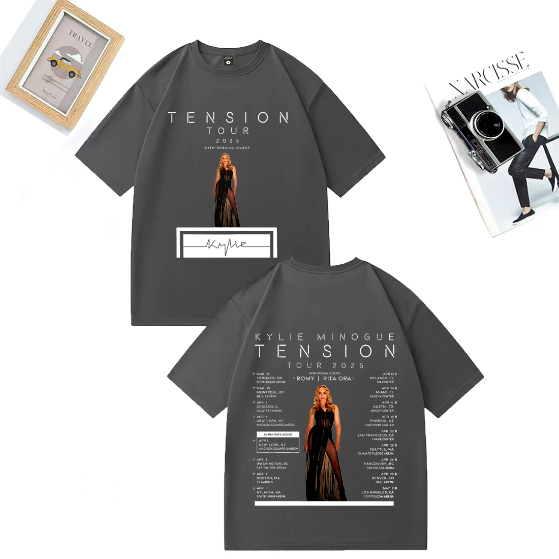 Фото Футболка Kylie Minogue Tension Tour 2025 с коротким рукавом, хлопковые мужские и женские футболки Camisetas с круглым вырезом, летняя футболка с рисунком рэпера №4