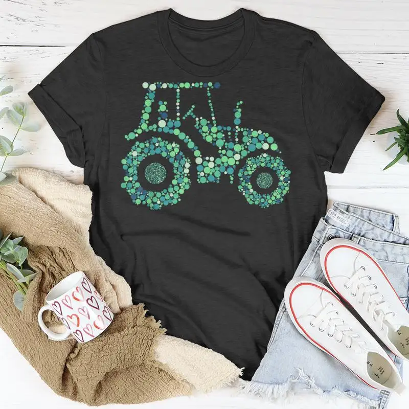 Фото Happy Dot Day Cute Dot Tractor T-Shirt baggy shirts quick drying tees boys whites mens t shirts №2