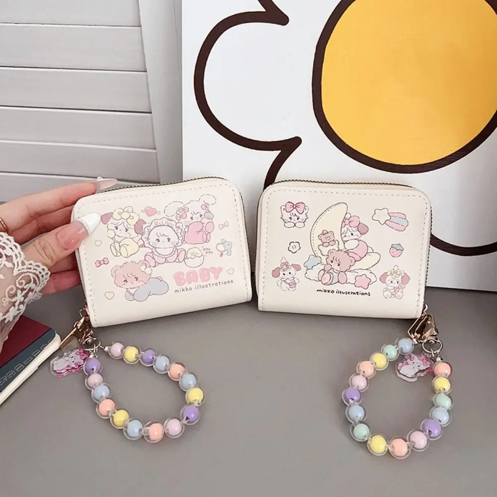 Kawaii короткий кошелек из искусственной кожи Mikko, держатель для кредитных карт, мини-кошелек для монет с подвеской на веревке, сумка для денег, студенческая