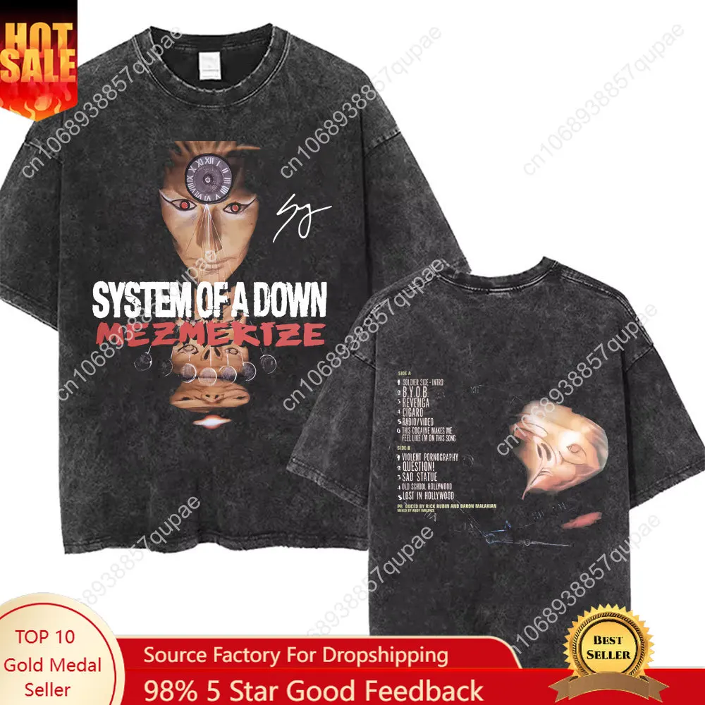 Промытые винтажные футболки с принтом рок-группы System of A Down Mezmerize, мужская модная классическая металлическая футболка, мужская уличная одежда большого размера