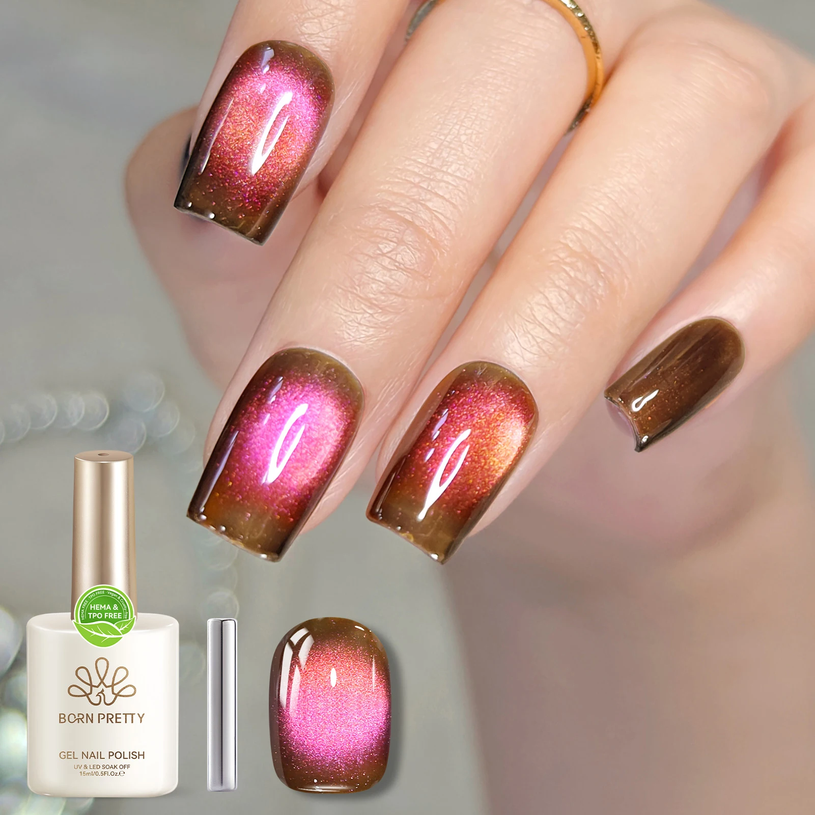BORN PRETTY Guava Soda Gel Polish Цветной кошачий магнитный эффект глаз Красный Зеленый Стеклянная кровать Цветная замачиваемая УФ полуперманентная 15 мл