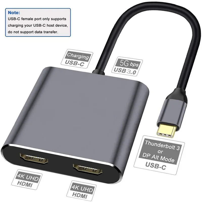Адаптер с USB C на двойной HDMI-совместимый адаптер 4K, видео-конвертер с тройным дисплеем, USB C на 2 HDMI usb-хаб, усилитель звука для Mac, IPad Air