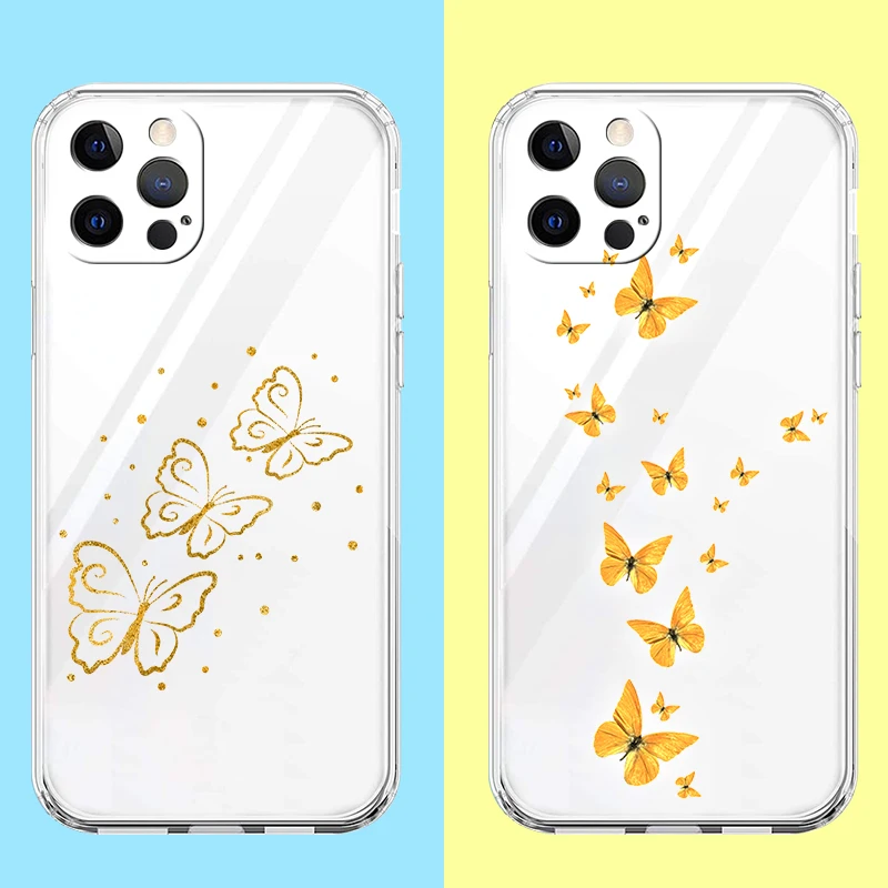 Чехол для телефона с золотой бабочкой для iPhone 16, 15, 14, 13, 12, Pro Max, прозрачный мягкий чехол для iPhone 11 Pro Max 7, 8 Plus XS XR, чехлы Capas