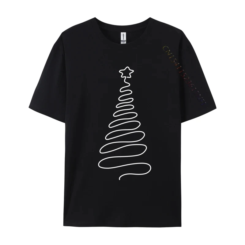 Christmas Tree Handmade Winter Line Art Family Holiday T Shirts Men Harajuku T Shirt Cotton Oversized Unique Tees Tops