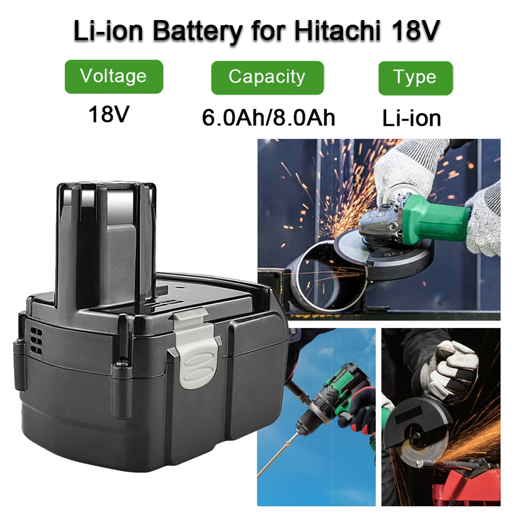 Литий-ионная аккумуляторная батарея 18 В, 6,0 Ач/8,0 Ач для Hitachi BCL1815 EBM1830 BCL1830 EBM1815 326240 326241 327730 327731 DS18DSAL