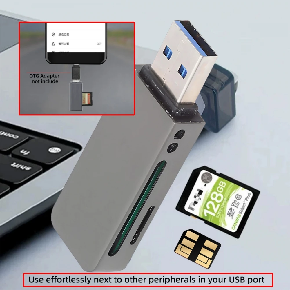 Фото USB 3.0 к карты памяти Nano Устройство чтения карт памяти NM и SD-карт поддерживает одновременное использование карт NM и SD-карты для камеры и ноутбука №3