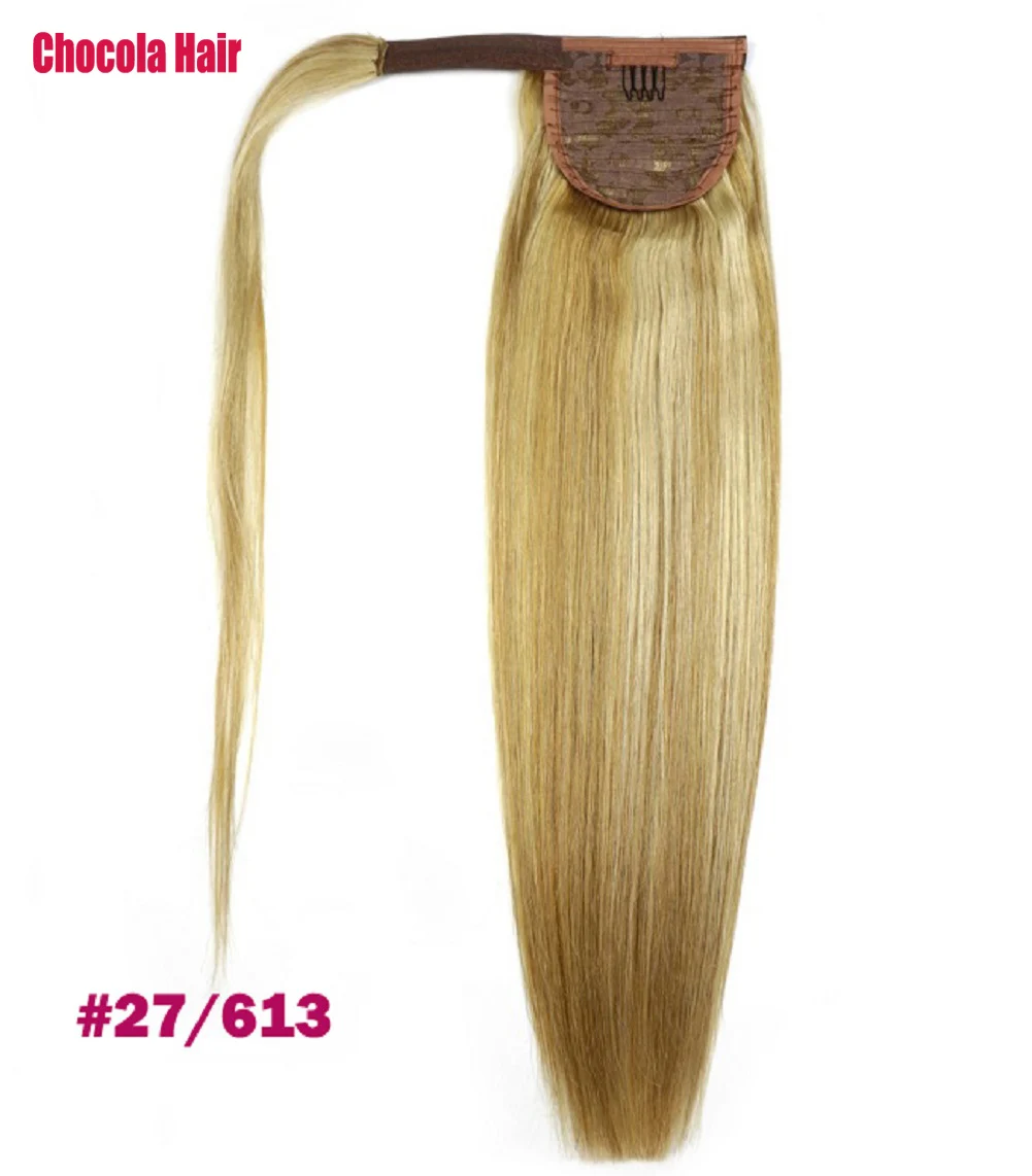 Фото Chocola 100% бразильские человеческие волосы Remy Ponytail Wagon Tail 100 г Волшебный узел для прямых волос на клипсе №5