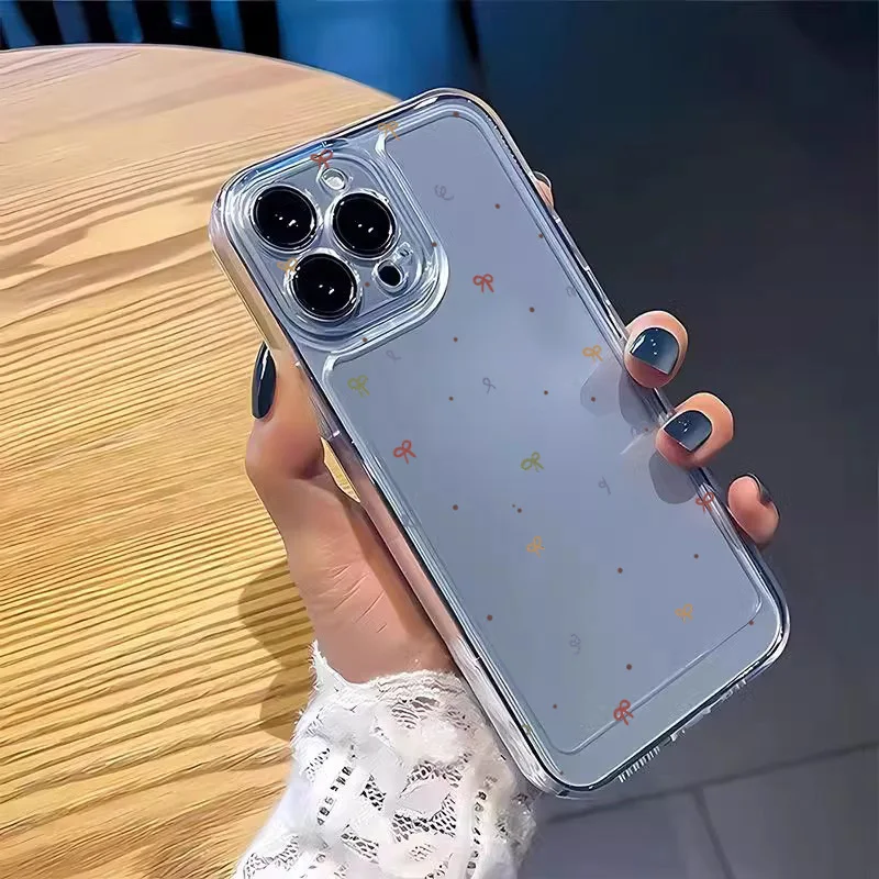 Красочный чехол для телефона с маленьким бантом для iPhone 16, 15, 14, 13, 12, 11 Mini Pro Max X XR XSMax 7, 8 Plus, прозрачная мягкая задняя крышка из ТПУ (art.: 3920cc493a1a5) - 3920cc493a1a5