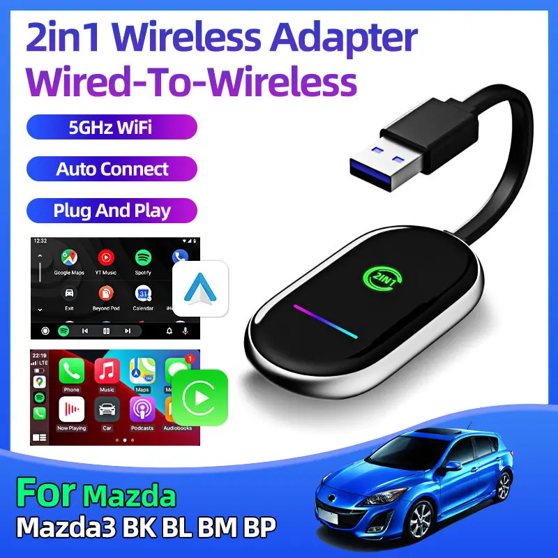 Для Mazda3 BK BL BM BP Универсальный новый мини-2в1 беспроводной Android автоадаптер Carplay беспроводной WIFI Plug and Play автомобильные аксессуары