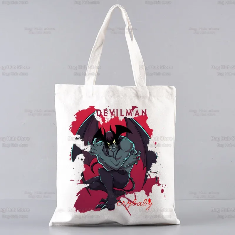 Фото Devilman Debiruman аниме Devil Man сумка для покупок продуктовый покупатель джутовая большая сумка для покупок многоразовая Bolsa Compra Sacolas №3