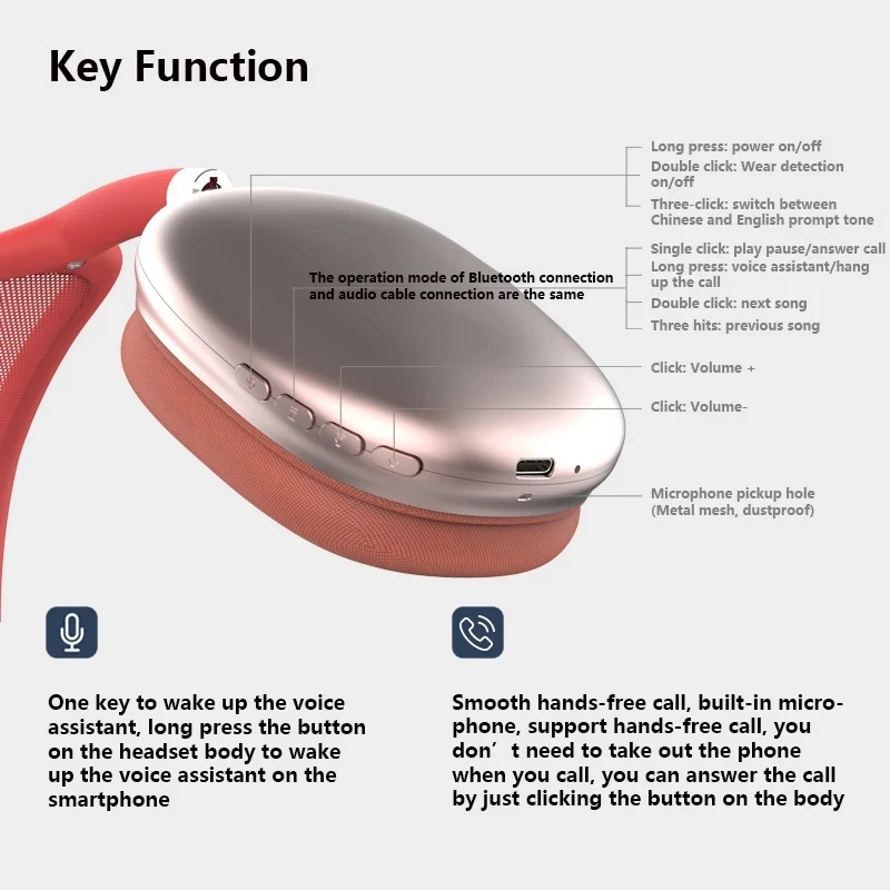 Фото Беспроводные наушники Bluetooth, гарнитура с шумоподавлением, стерео звук, наушники с тяжелыми басами для телефона, ПК, игровая гарнитура на голову №3