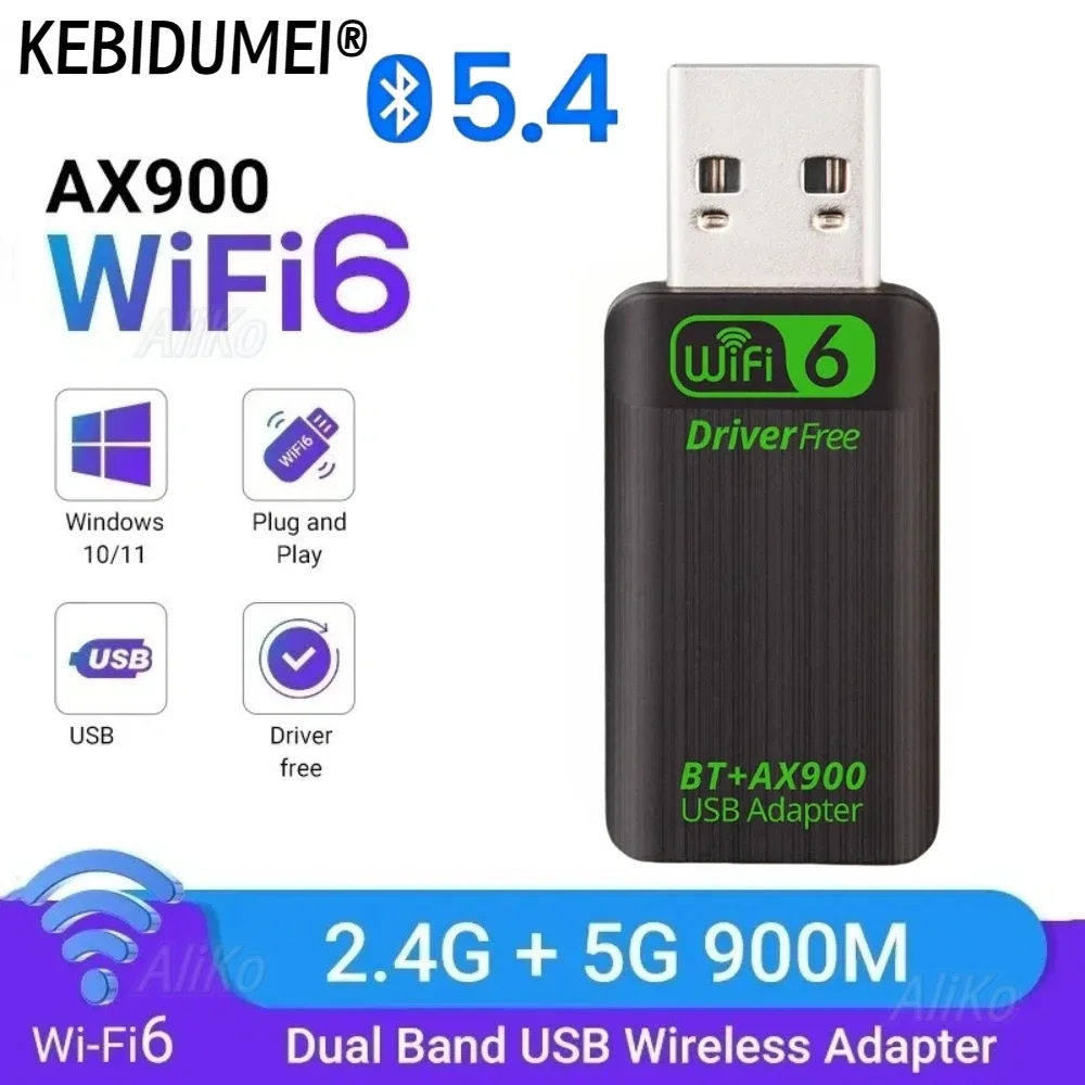 BT 5.4 AX900 WiFi 6 USB-адаптер Wi-Fi Беспроводная сетевая карта 2,4G/5 ГГц Двухдиапазонный адаптер свободного стабильного сигнала для ноутбука ПК
