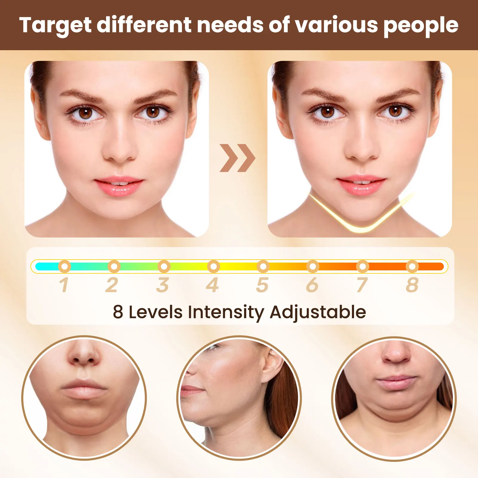 Фото Электрический V-Face Lifter EMS Массажный пояс для лица Средство для удаления двойного подбородка Светодиодный 6-режимный светодиодный лифтинг кожи лица Укрепляющее косметическое устройство №3
