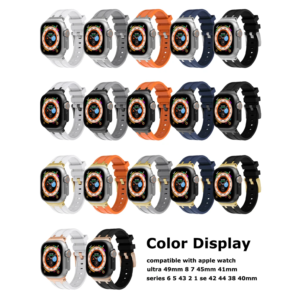 Фото Силиконовый ремешок для Apple Watch AP Band Ultra, резиновый металлический браслет для iWatch Series 8 7 se 6 5 4 3, 49 мм 45 мм 41 42 мм 38 40 44 мм №5