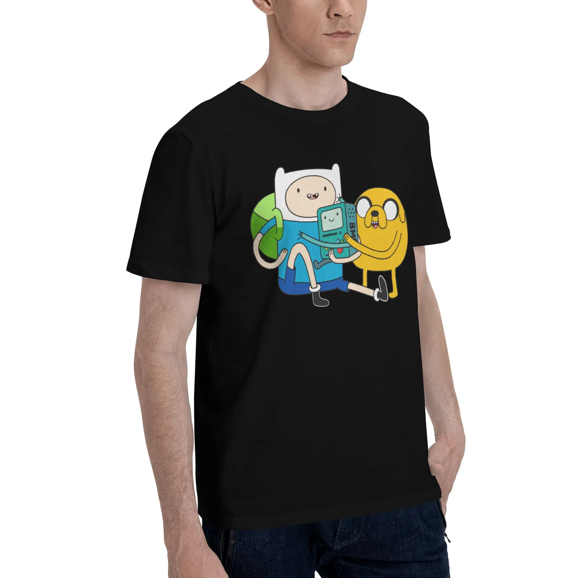 Фото Модная футболка Finn Jake BMO на заказ, мужская футболка с короткими рукавами, футболка из 100% хлопка, футболки для отдыха и приключений, модная футболка №2
