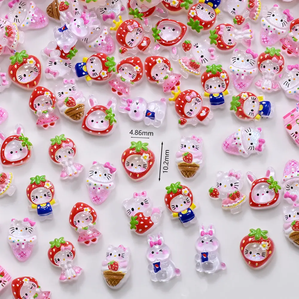 Фото 72 шт./кор. клубника Hello Kitty Kawaii подвески для ногтей розовая коробка для йогурта дизайн мороженого украшения для ногтей летние прозрачные Kitty Manicur №2