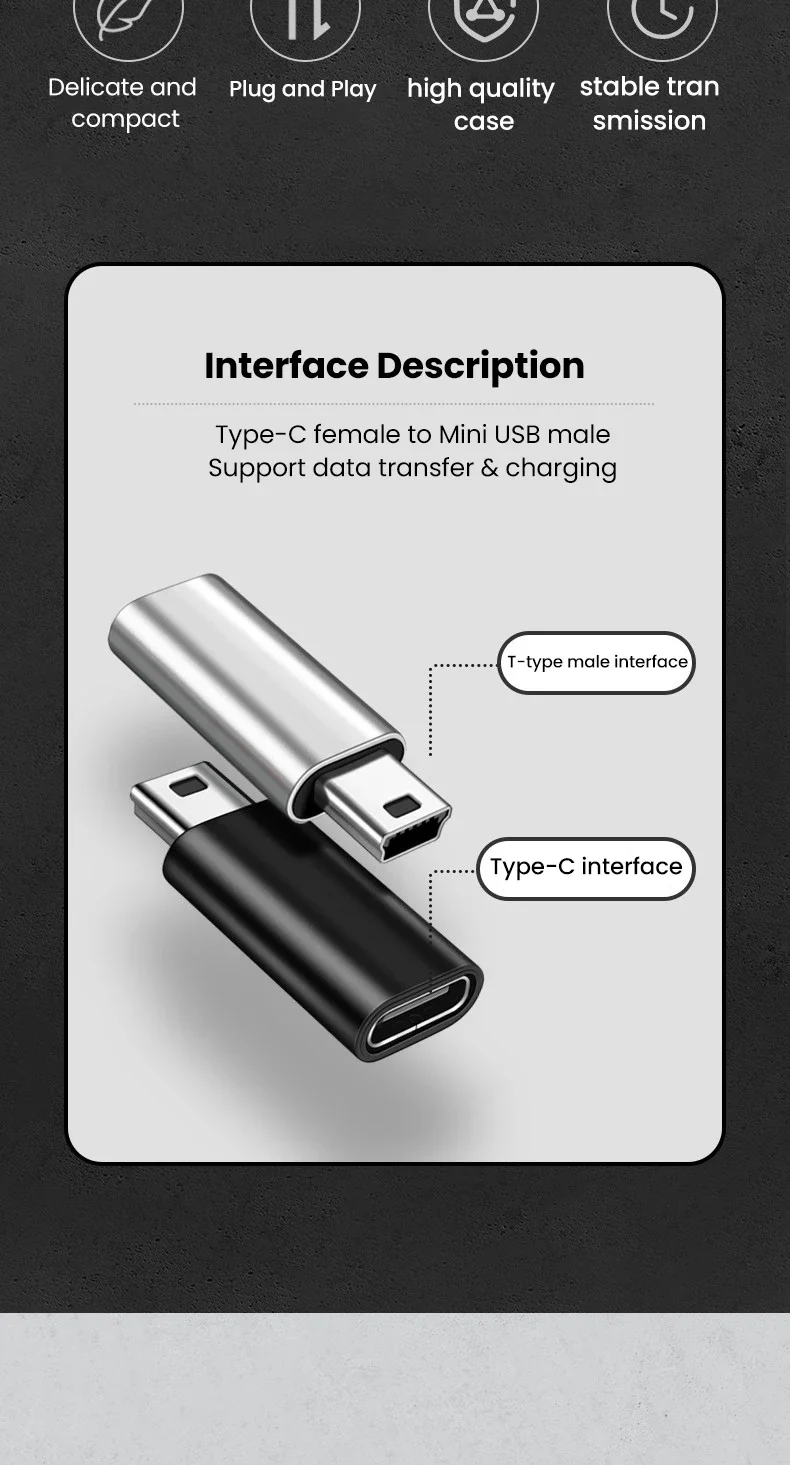 Фото Адаптер Mini USB к типу C 5-контактный разъем Mini USB к женскому USB типа C для передачи данных для камеры GoPro MP3, конвертер ПК №4
