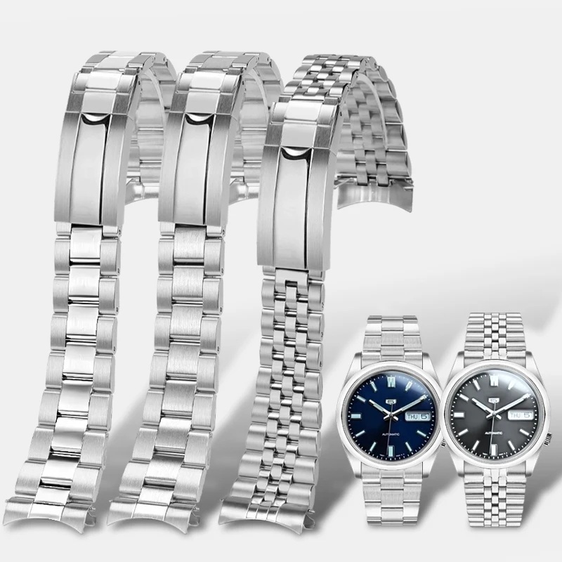 Твердый ремешок из нержавеющей стали для Seiko Sxns80/79 Snxs79k Snxs77k Snxs73, прецизионный стальной ремешок для часов, изогнутый браслет Jubilee