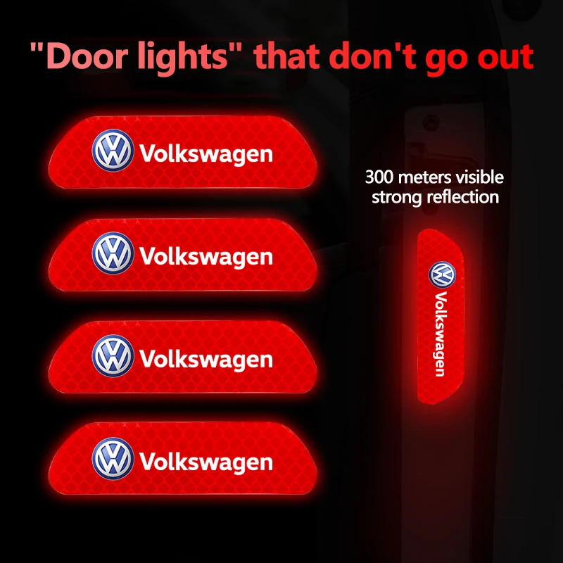 4 шт., светоотражающие наклейки на двери автомобиля Volkswagen Polo Golf Tiguan Passat Touareg Magotan ID.3 Touran Scirocco