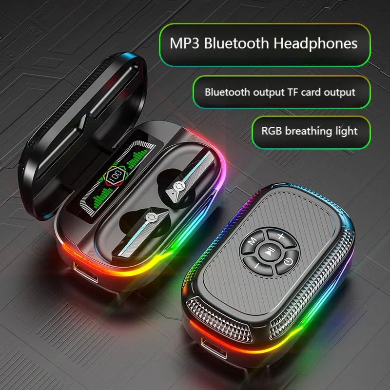 Беспроводные Bluetooth-наушники MP3, поддержка TF-карты, RGB световой эффект, длительный срок службы батареи, спортивные наушники с микрофоном, сенсорное управление Портативное аудио и видео