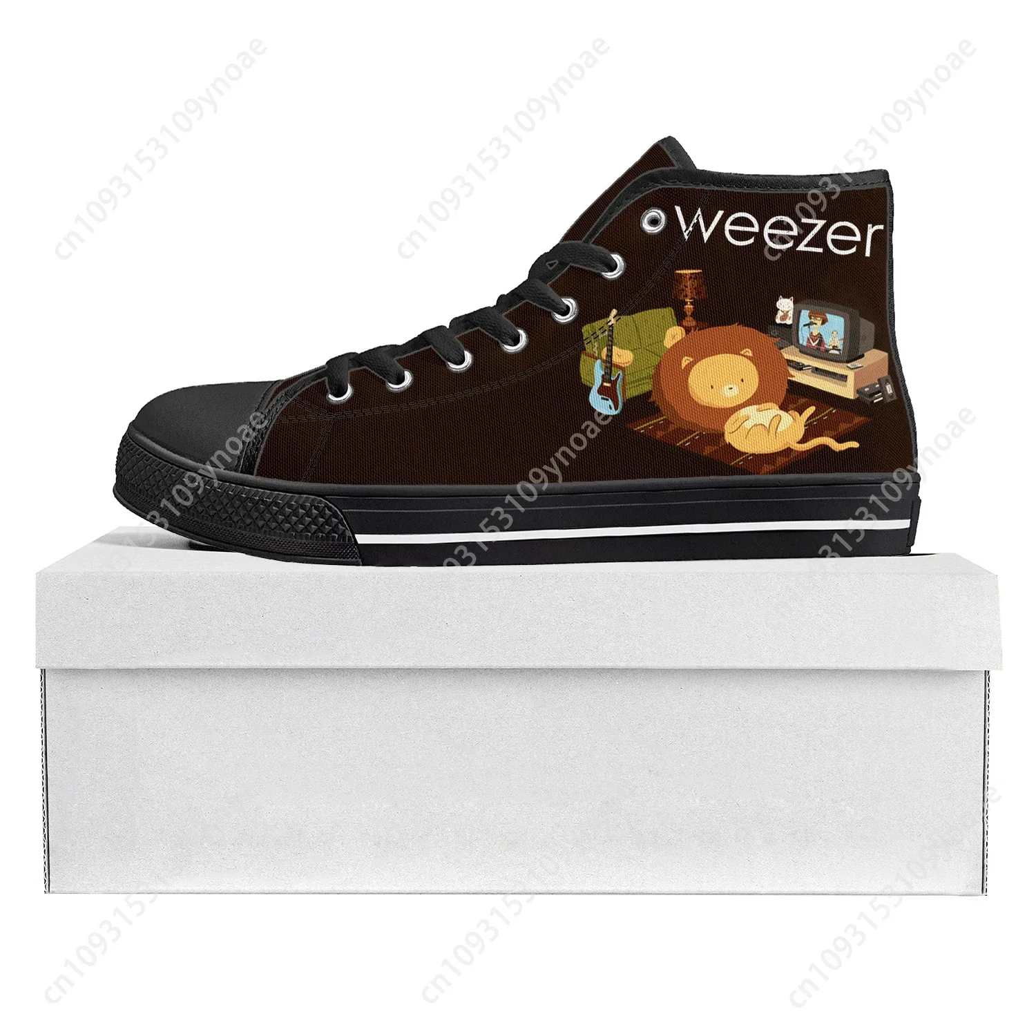 Фото Weezer Pop Rock Band Высокие кроссовки высокого качества Мужские женские подростковые парусиновые кроссовки Повседневная обувь для пар Обувь на заказ Черная №2