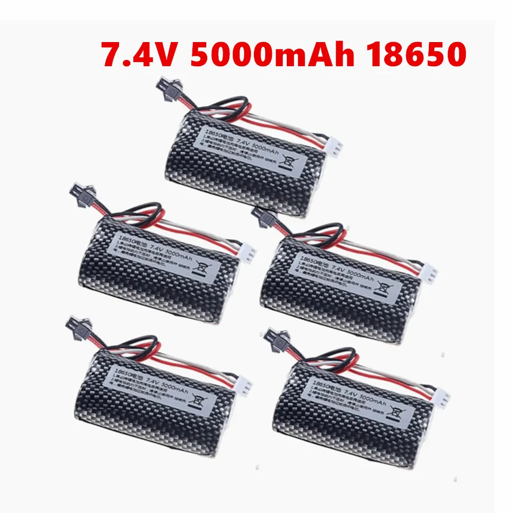 18650 Аккумулятор 7,4 В 5000 мАч Lipo Аккумулятор для WPL MN99S D90 U12A S033g Q1 H101 Радиоуправляемые лодки Автомобили Танки Дроны Запчасти 2s Bateria SM Plug
