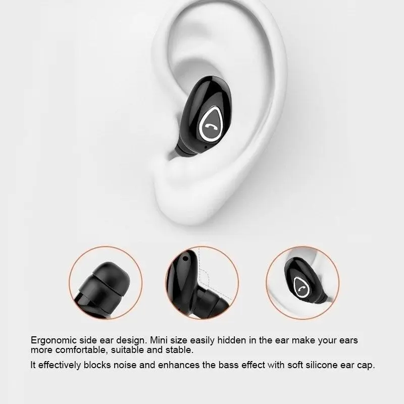Фото Невидимые мини-наушники Bluetooth 5,0, Спортивная игровая гарнитура, беспроводные наушники, стереонаушники для режима «свободные руки» для всех смартфонов №3