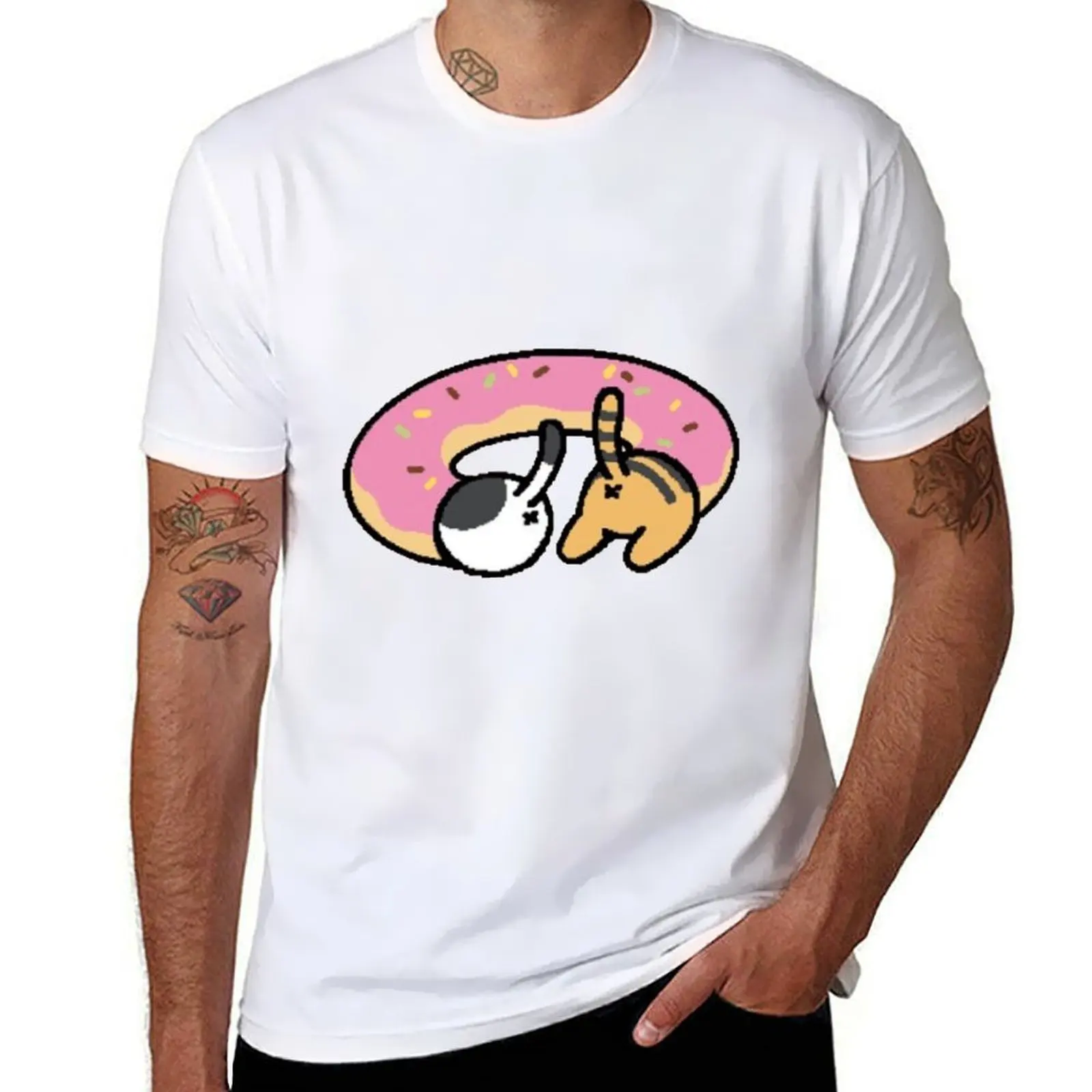Neko Atsume-футболка с пончиком, мужская футболка из плотного хлопка, мужские футболки высокого качества, футболка люксового бренда