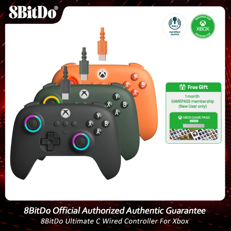 8bitdo Ultimate C проводной контроллер для Xbox серии S, X, Xbox One RGB подсветка огненное кольцо эффект Джойстики для Windows 10/11
