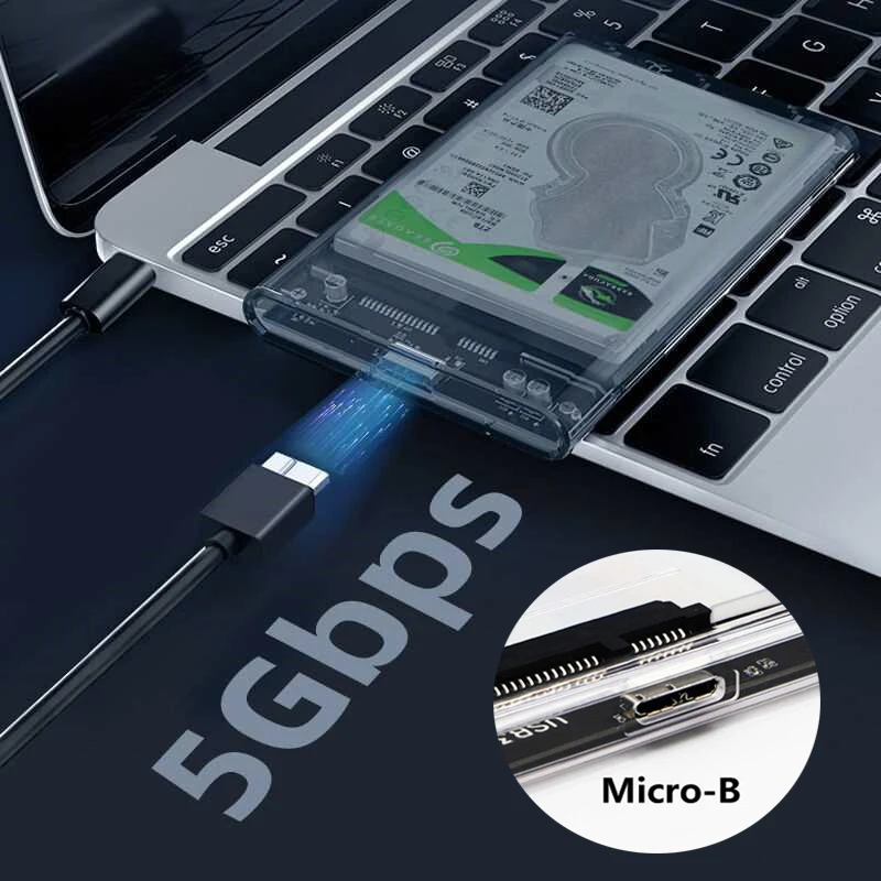 Фото Корпус для жесткого диска USB 3.0, 2,5-дюймовый корпус для жесткого диска SSD типа C с скоростью передачи 5 Гбит/с, мобильный внешний корпус, кабель для жесткого диска №5