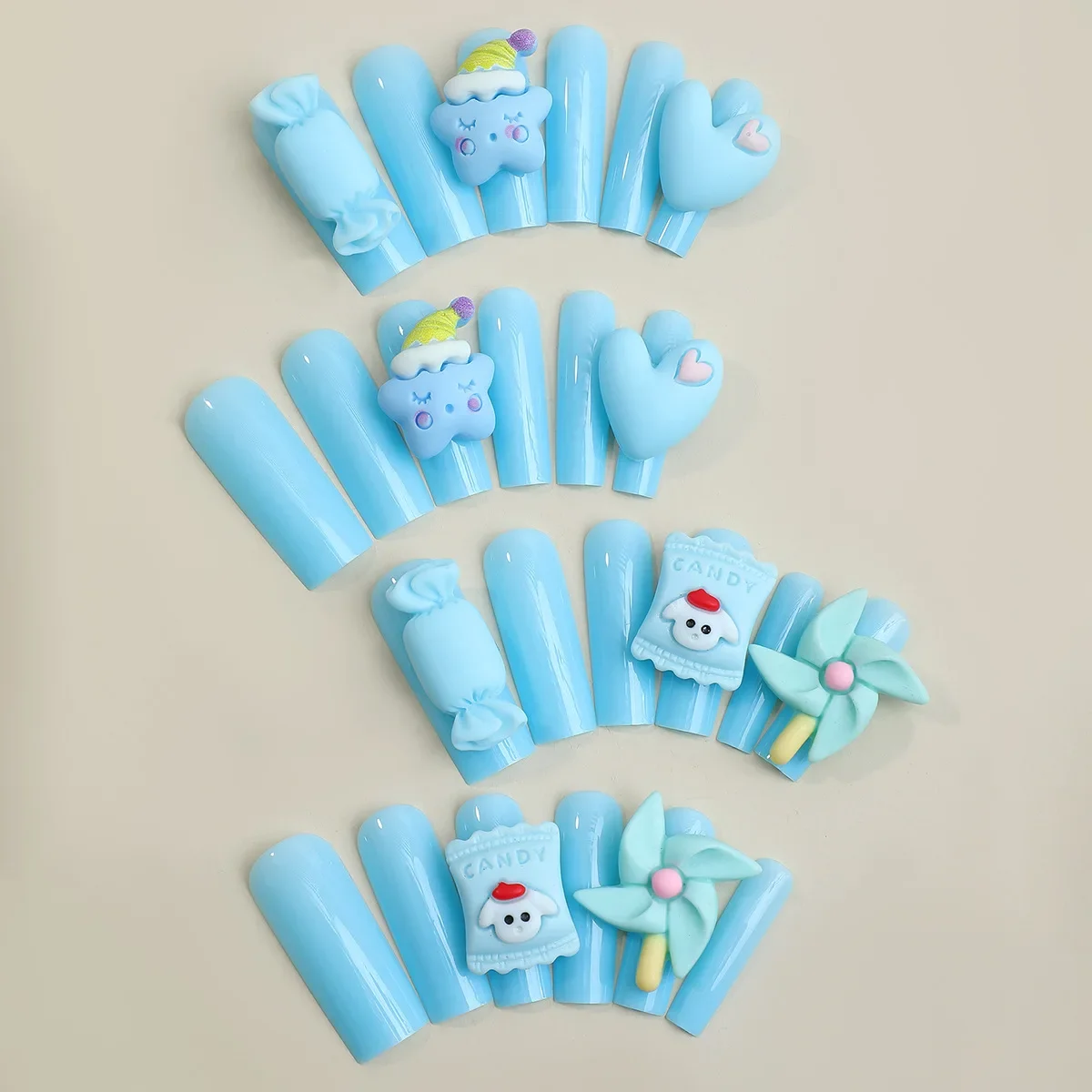Фото Miniso Длинные синие накладные ногти 3D Звезды змеев Конфеты Смола Декор Накладные ногти Корейский сладкий пресс на ногтях Носимые искусственные ногти Patc №3