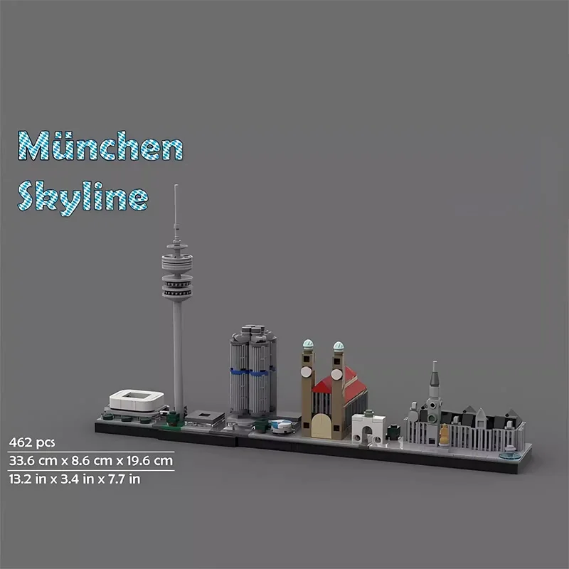 Фото Германия, город, вид на улицу, архитектура, строительные блоки, модель MOC Munich Skyline, детские игрушки для сборки, коллекция для взрослых, подарок на день рождения №3
