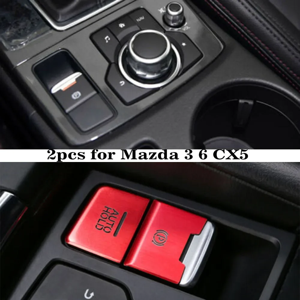 Фото 2 шт. EPB Тормозная Кнопка Autohold крышка отделка декор красный цвет для Mazda 3 6 CX5 аксессуары для интерьера автомобиля автозапчасти №3