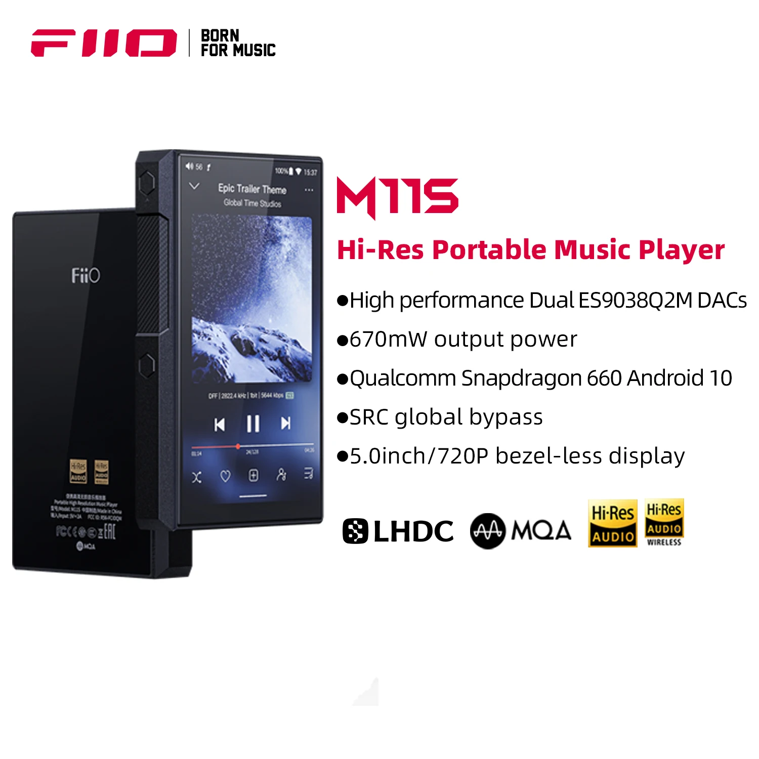 Музыкальный плеер Fiio M11s Snapdragon 660 с двойным es9038q2m Hi-Res Android 10, 5,0 дюймов, Mp3, Wi-Fi/mqa/Bluetooth 5,0, время воспроизведения 15 часов