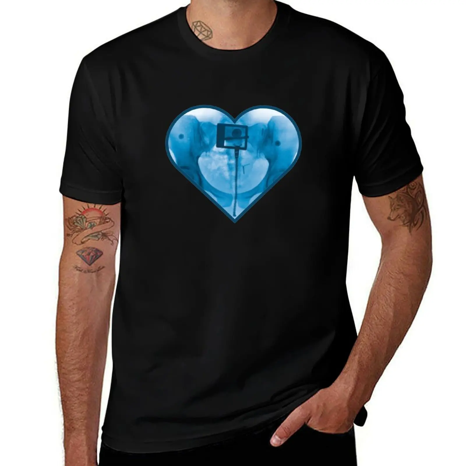 Ribs Heart Blue X-ray Hips IUD Sticker - темно-синяя линия Футболка кавайная одежда Блузка футболки оверсайз мужские толстовки, мужские
