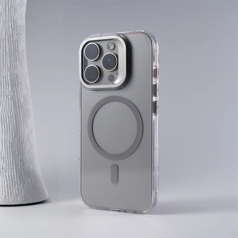 Фото Чехол MagSafe с металлической подставкой для объектива INS для iPhone 16, 16 pro max 14 15 Pro 13, прозрачный жесткий чехол для ПК с магнитной беспроводной зарядкой №2