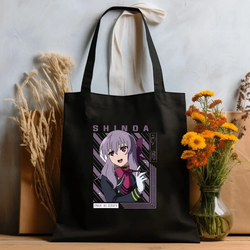 Yoichi Saotome Eraph & Shinoa Hiiragi Холщовая Большая Сумка Унисекс С Мультяшным Принтом Черная Большая Вместительная Сумка ...