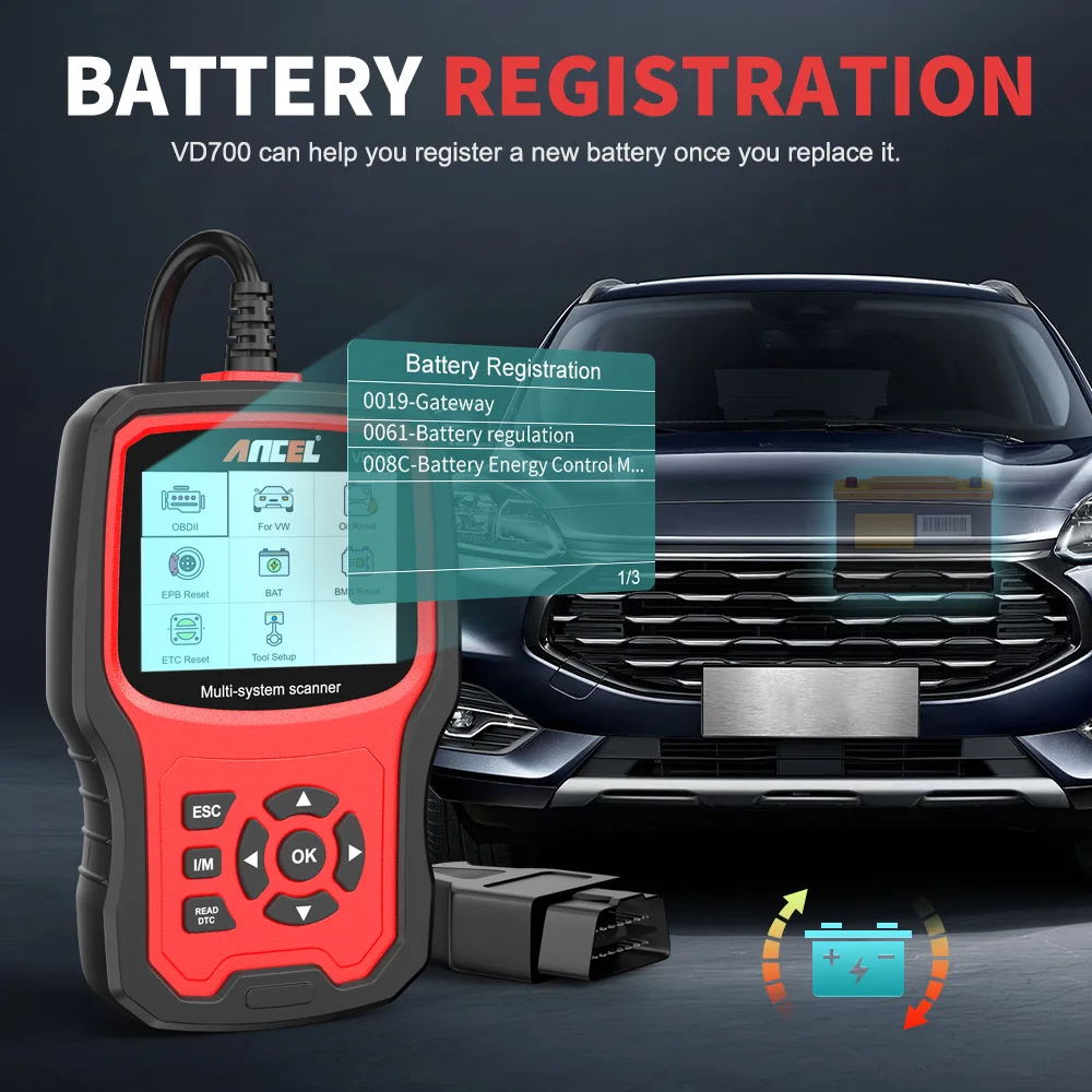 Фото Профессиональный сканер ANCEL VD700 OBD2 для VW, Audi, Seat, Skoda Oil, EPB, SAS, TPMS, полный считыватель кодов системы №4