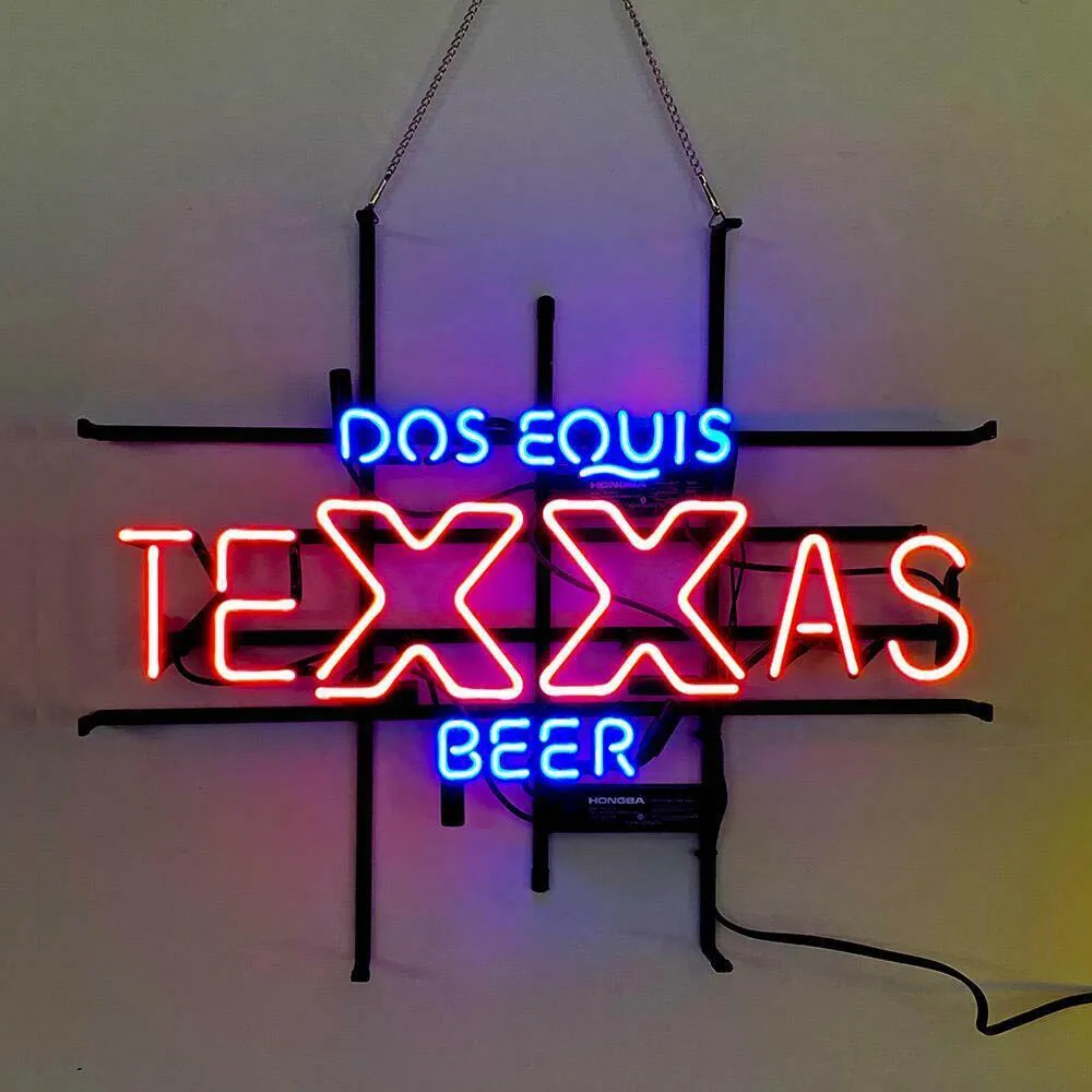 Импортный Техасский Пивной неоновый бар DOS Equis XX, вывеска ручной работы, настоящий стеклянный тубус для магазина, рекламный декор комнаты, лампа для дисплея 24x20 дюймов