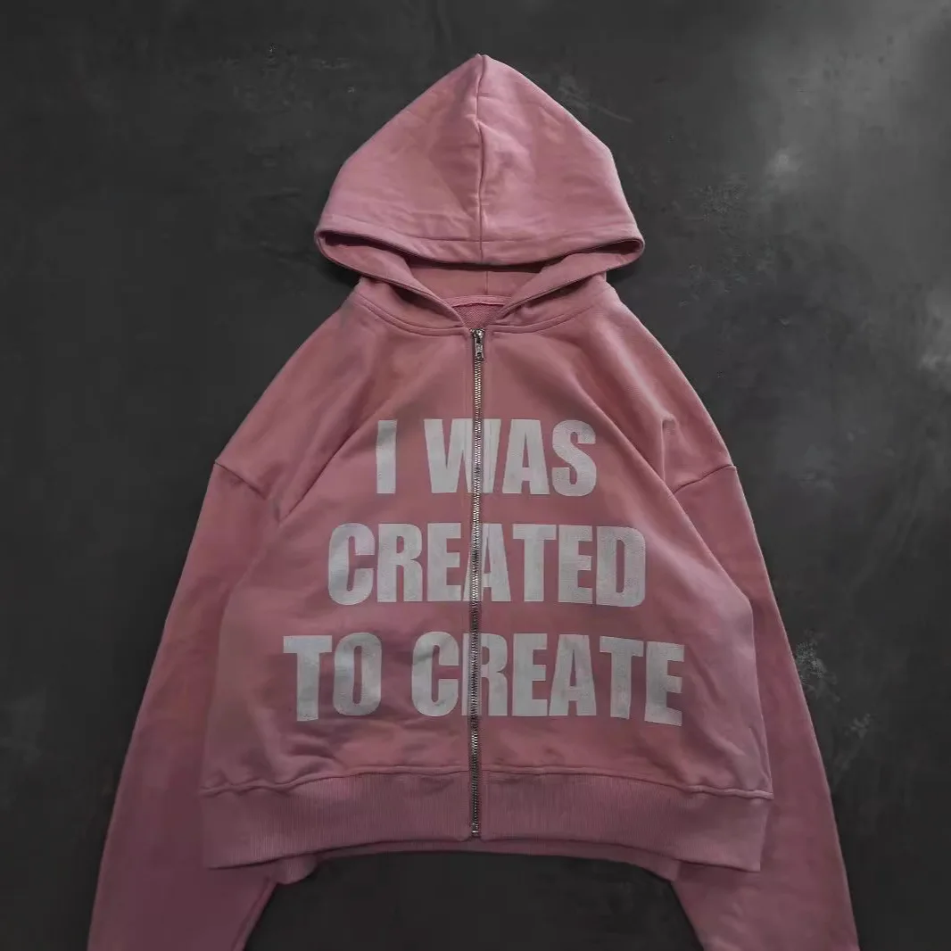 Фото Короткие современные толстовки Eenvoudige Bedrukte Rits Roze Y 2K для Dames Nieuwe Koreaanse Versie Modieuze Klassieke Voidige Sweatshirts №2