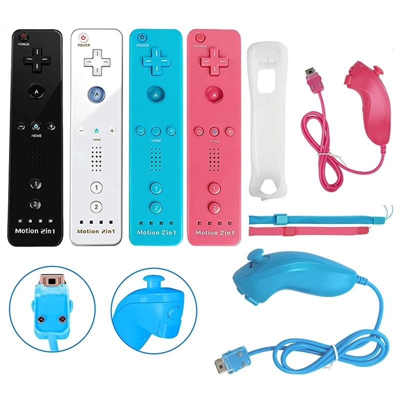 Фото Беспроводной геймпад Nunchunk для Nintendo Wii/WiiU, встроенный дополнительный джойстик Motion Plus с силиконовым датчиком движения №2