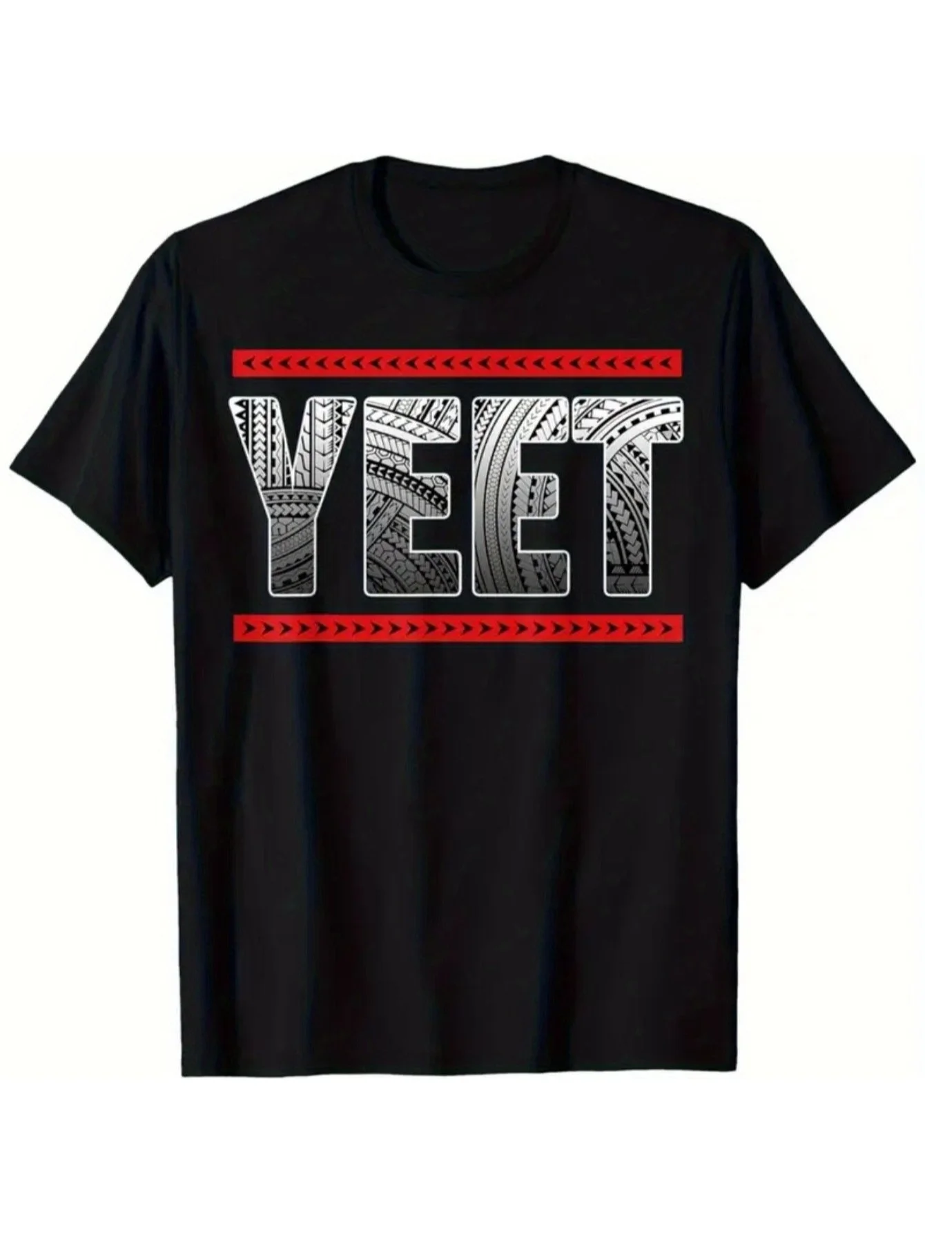 Мужская винтажная хлопковая футболка с рисунком «YEET» — повседневная летняя футболка с коротким рукавом, круглым вырезом, черная с жирным белым и красным принтом,