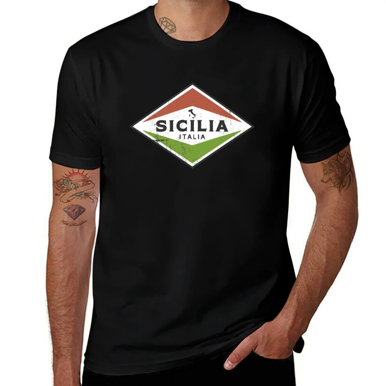 Винтажная футболка Sicilia Italia, мужская футболка больших размеров, одежда в стиле хиппи, мужская одежда в стиле аниме