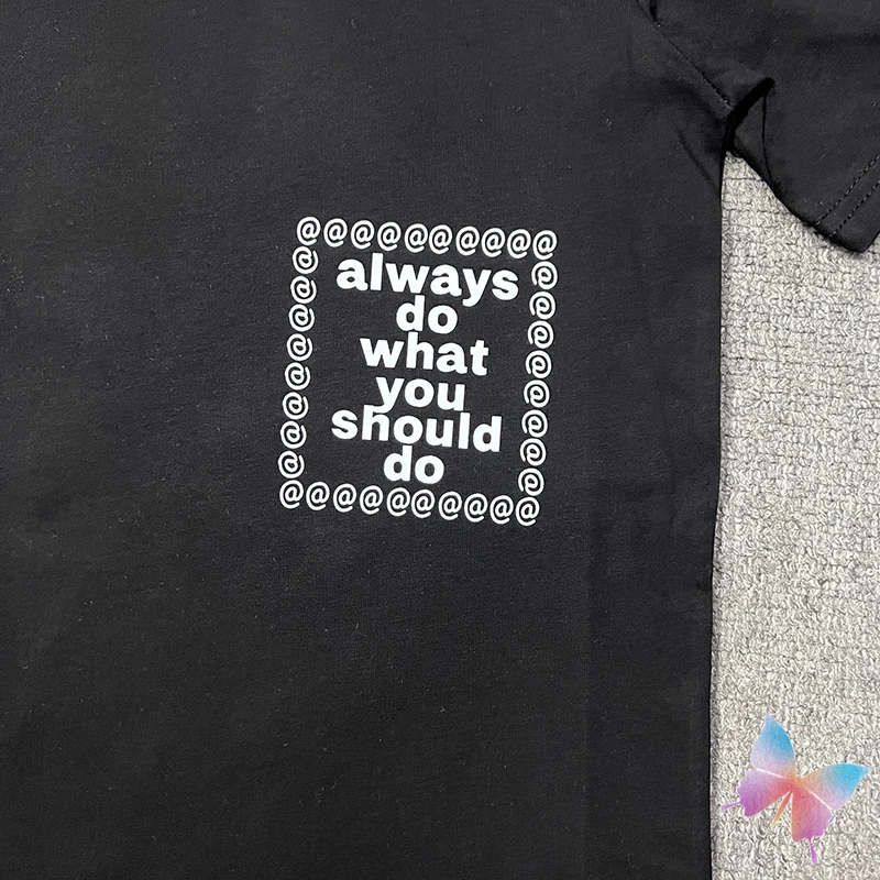 Фото Летние черные футболки с надписью Alway Do What You Must Do, хлопковые повседневные уличные футболки ADWYSD с коротким рукавом и принтом с зеленой каймой №4