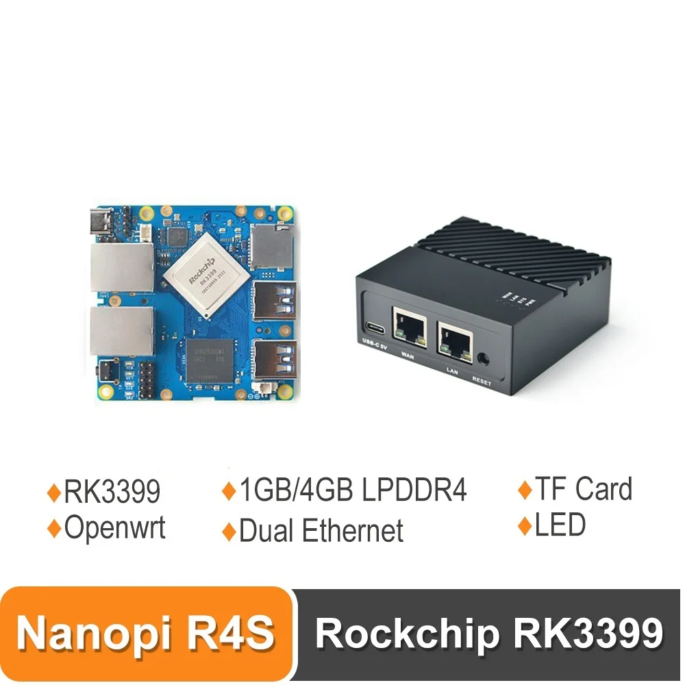 2022. Мини портативный дорожный маршрутизатор FriendlyElec Nanopi R4S OpenWRT с портами Ethernet с двумя Гбит/с 4 Гб LPDDR4 на базе RK3399 Soc
